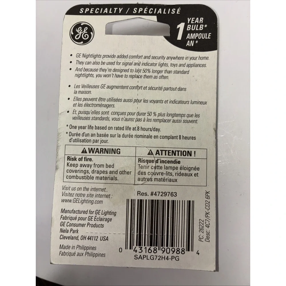 GE Pink C7 Night Light Bulbs 26222 4‎ Watts NEW